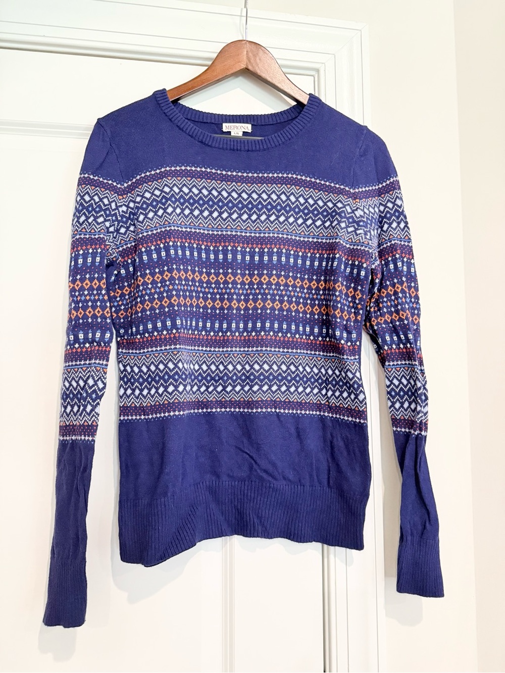 Merona Blue Fair Isle Knit Crewneck Sweater